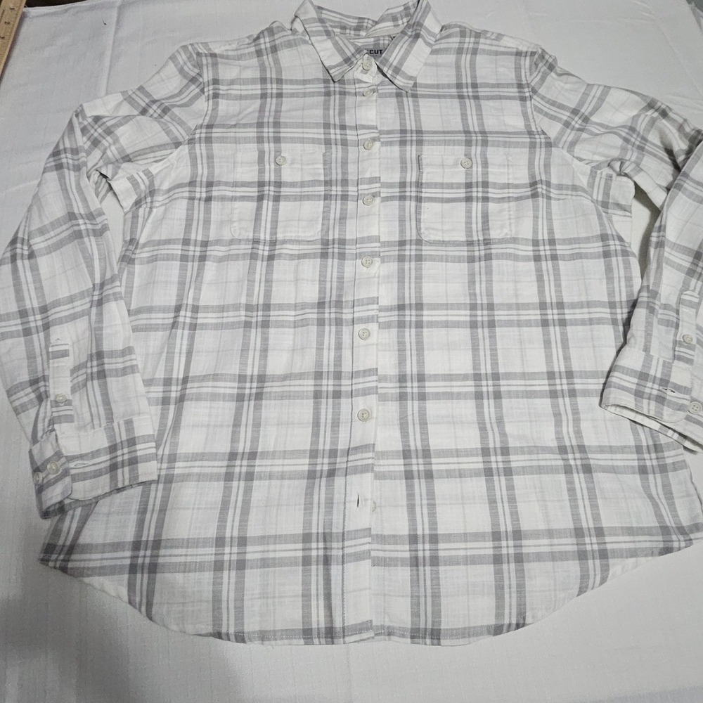 Ridgecut Toughwear Womens XL Grey Plaid‎ Long Sleeve Button Up Shirt NWT